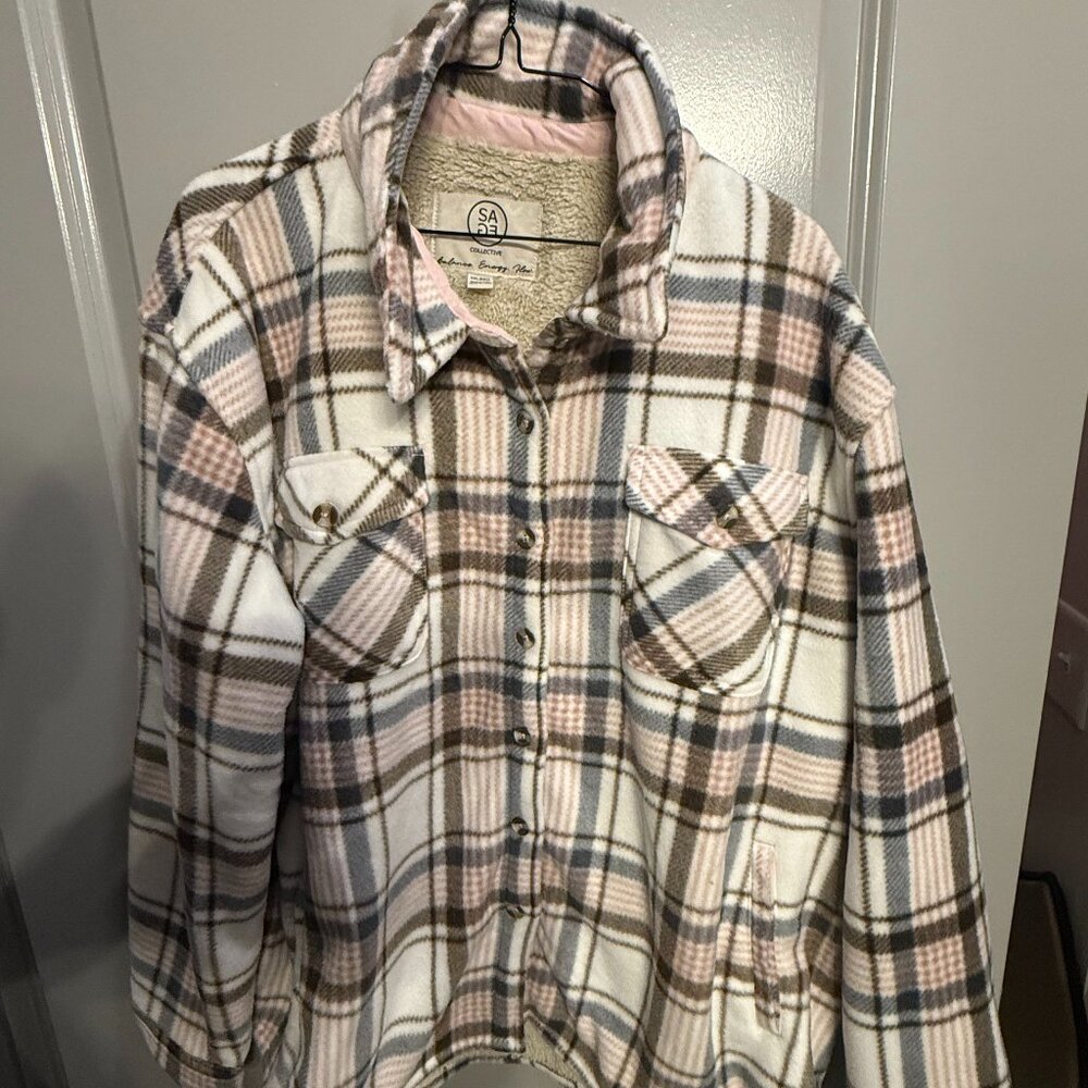 Sage Collective Shacket Women's 2XL Black Plaid Fleece Lined Utility Workwear